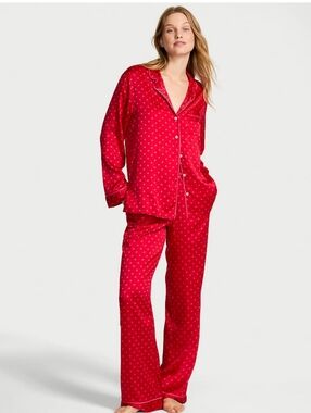 Victoria's Secret Women's Red Polka Dot Satin Pajama Set - Classic Two-Piece